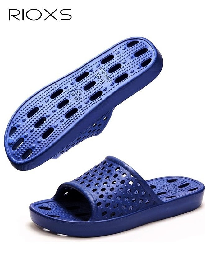 RIOXS Slippers For Men Women, Quick Drying Shower Slippers With Drainage Holes, Soft Comfortable Slippers, Unisex Flat Sliders, Non-Slip Bath Slippers, Bathroom Slippers For Indoor Outdoor Poolside Use, Lightweight Dorm Home Slide Sandals, Dark Blue - Image 2